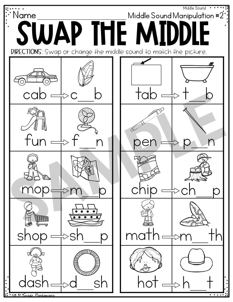Middle Sounds Worksheets Phonics Activities 1st Grade Pandamania
