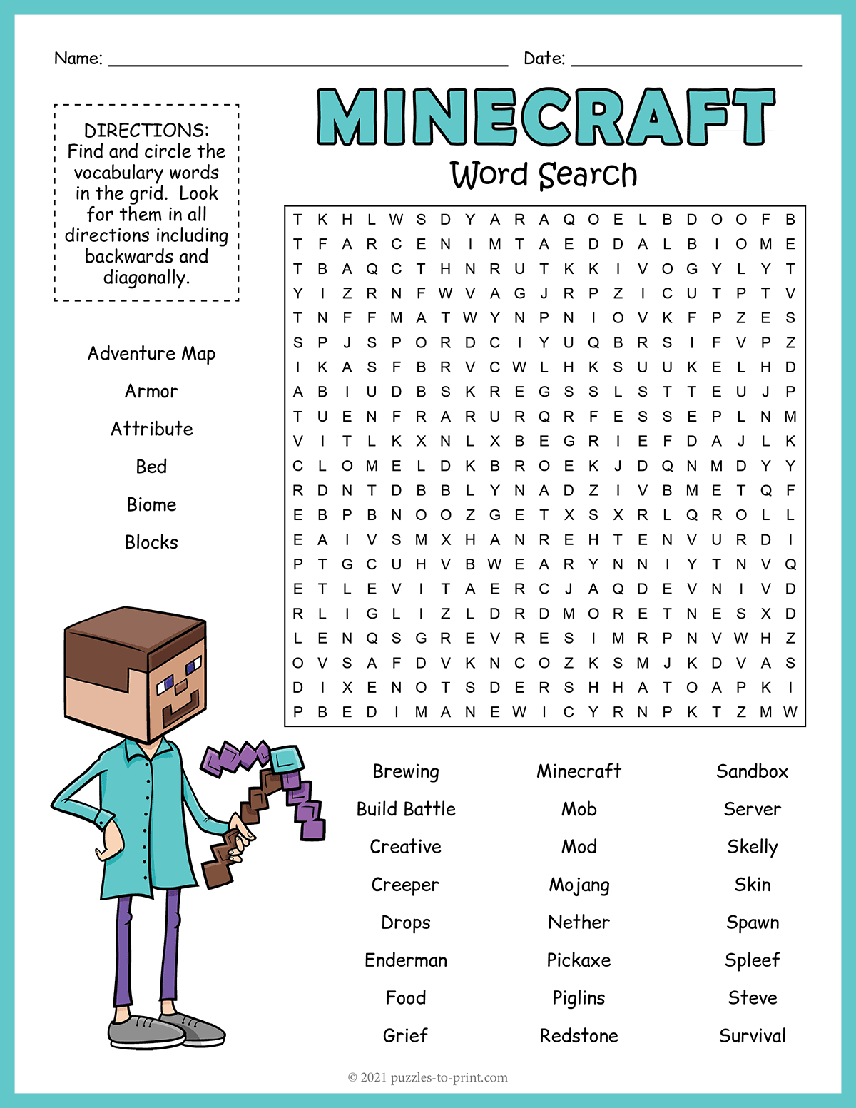 Minecraft Word Search