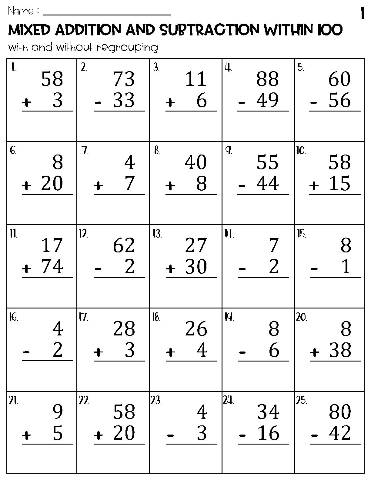 Mixed Addition And Subtraction Within 100 Worksheets Etsy Norway