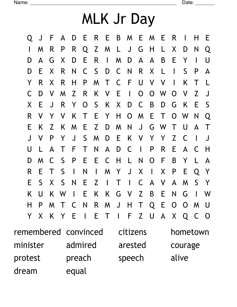 MLK Jr Day Word Search WordMint MLK Jr Day Word Search WordMint