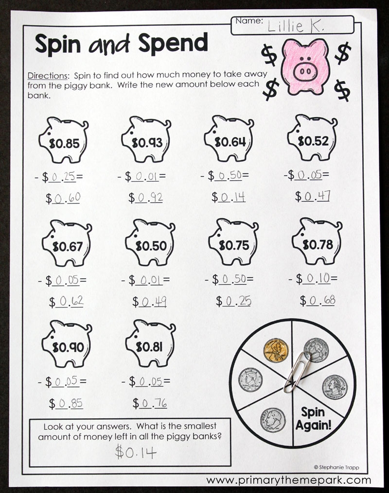 Money Activities For Second Grade Primary Theme Park