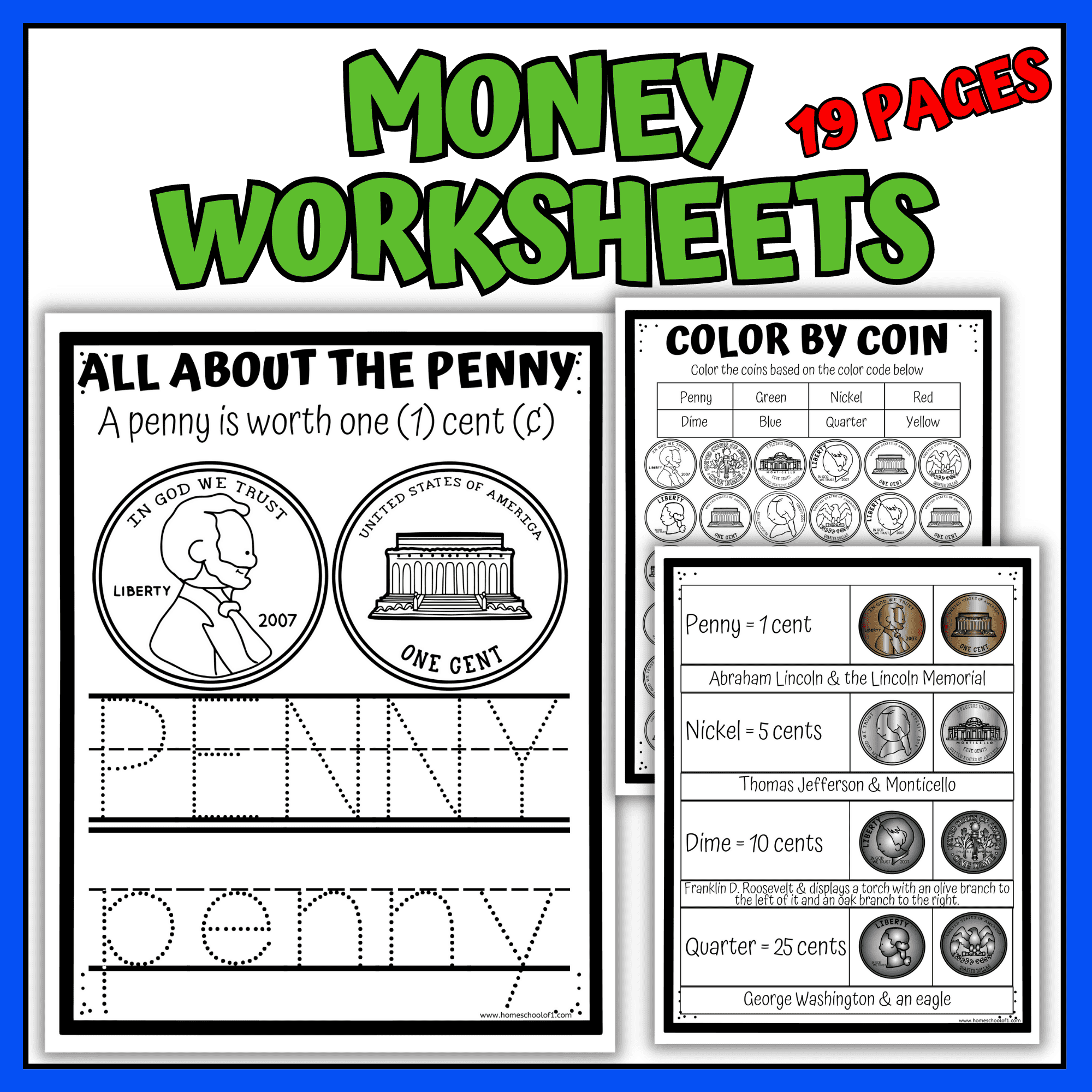 Money Worksheets For Kindergarten Learn To Count US Coins