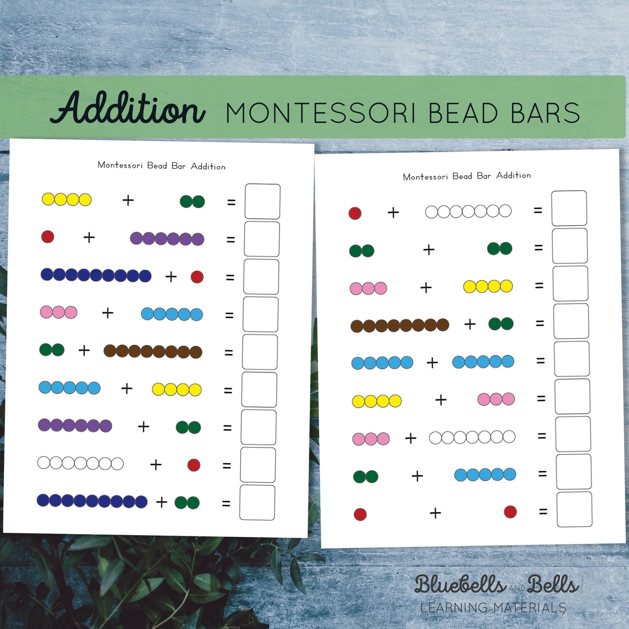 Montessori Bead Bars Addition To 10 Worksheets Montessori Kindergarten Math Printable Etsy Norway