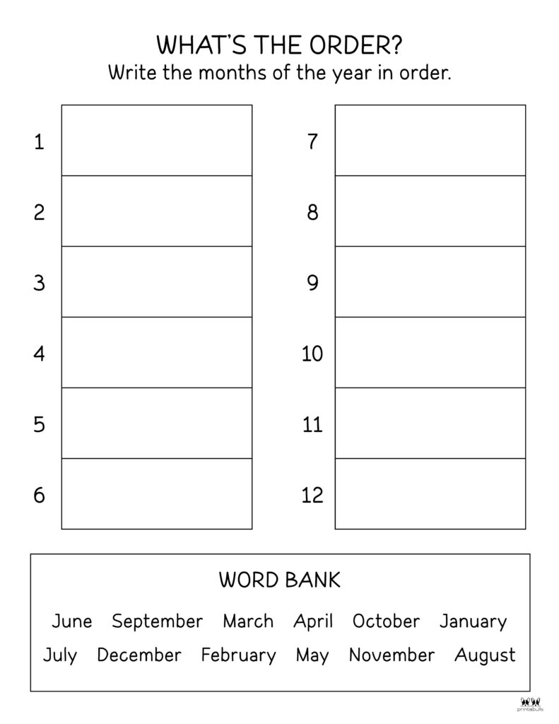 Months Of The Year Worksheets Printables Printabulls