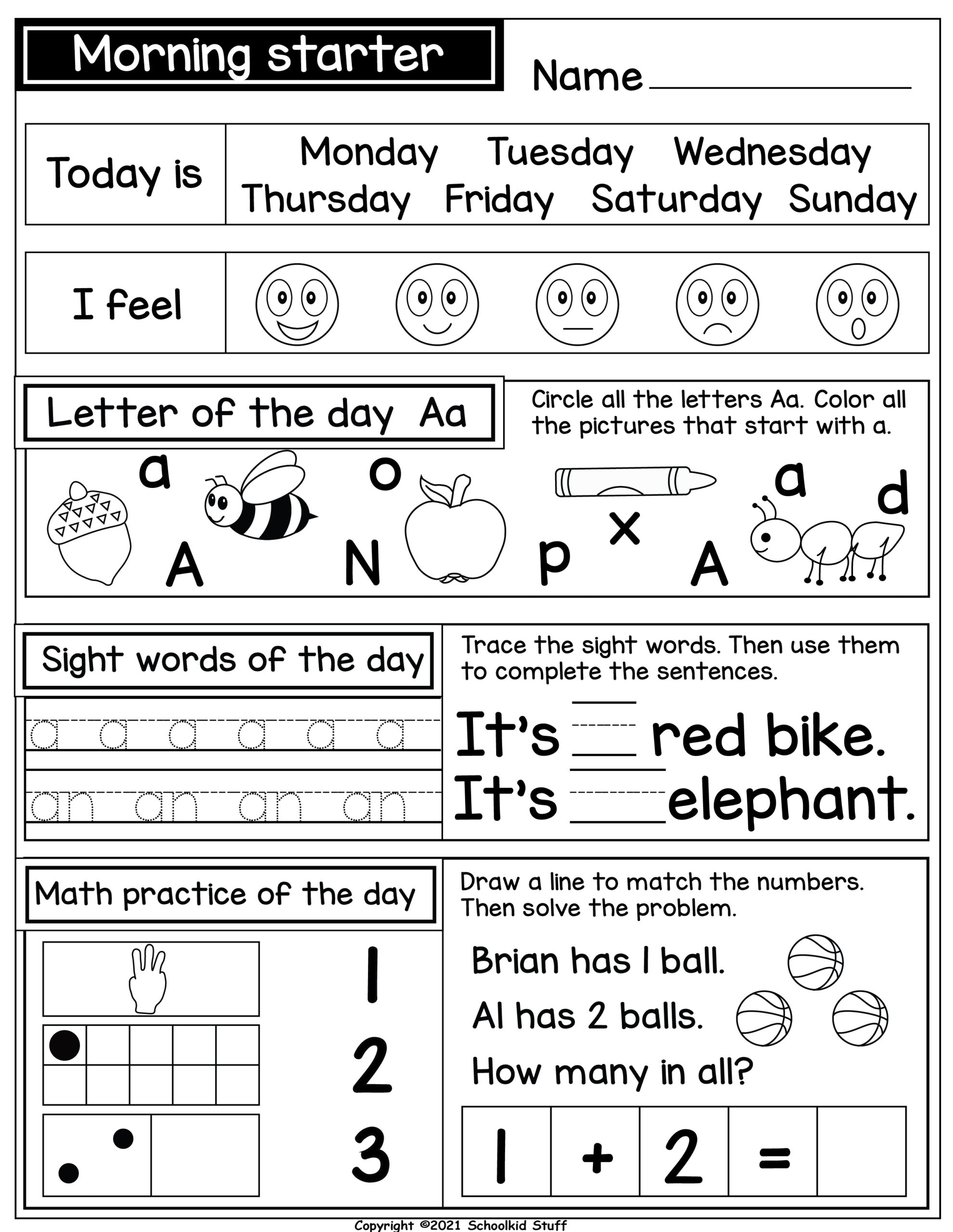 Morning Starters Math And ELA Activites For Kindergarten No Prep Made By Teachers