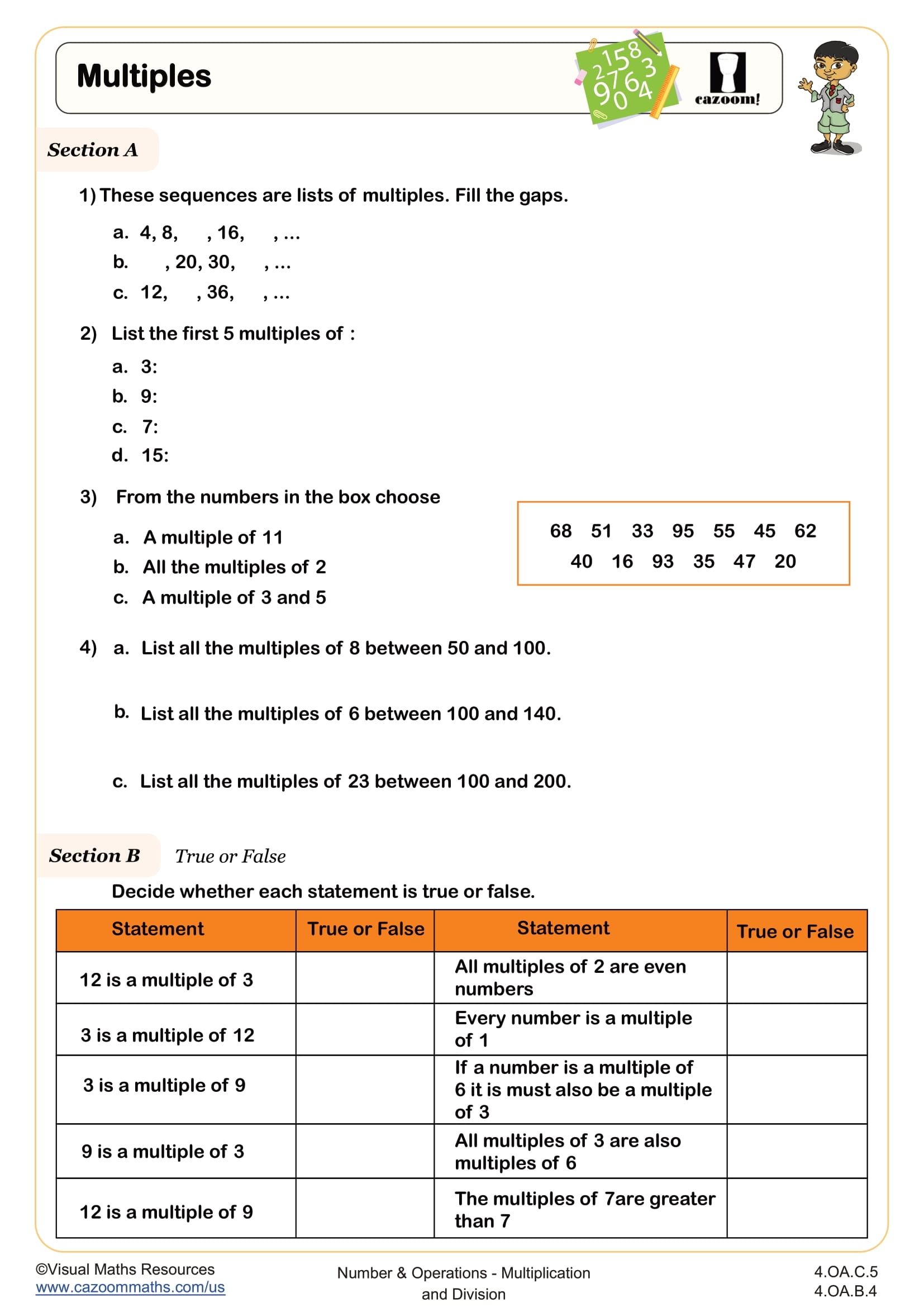 Multiples Worksheet Fun And Engaging 4th Grade Number Operations Worksheets Cazoom Math