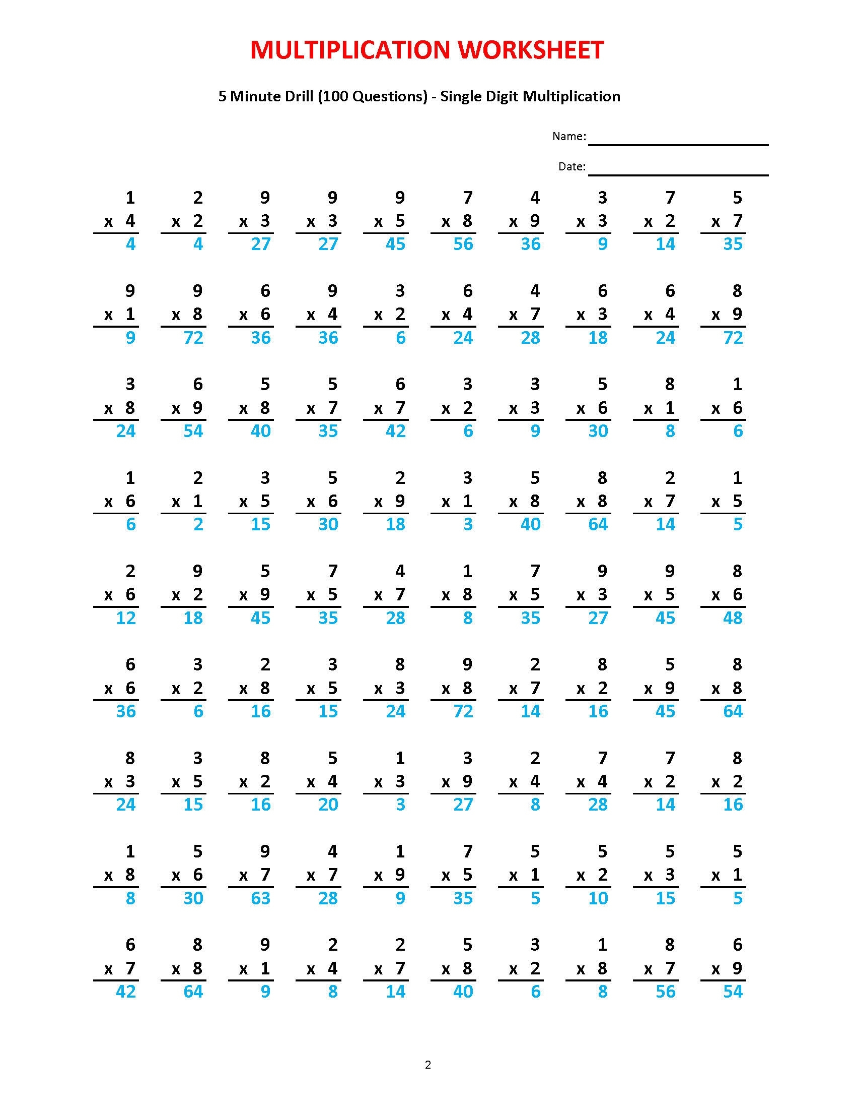 Multiplication 5 minute Drill 10 Math Worksheets With Answers PDF Etsy Multiplication 5 minute Drill 10 Math Worksheets With Answers PDF Etsy