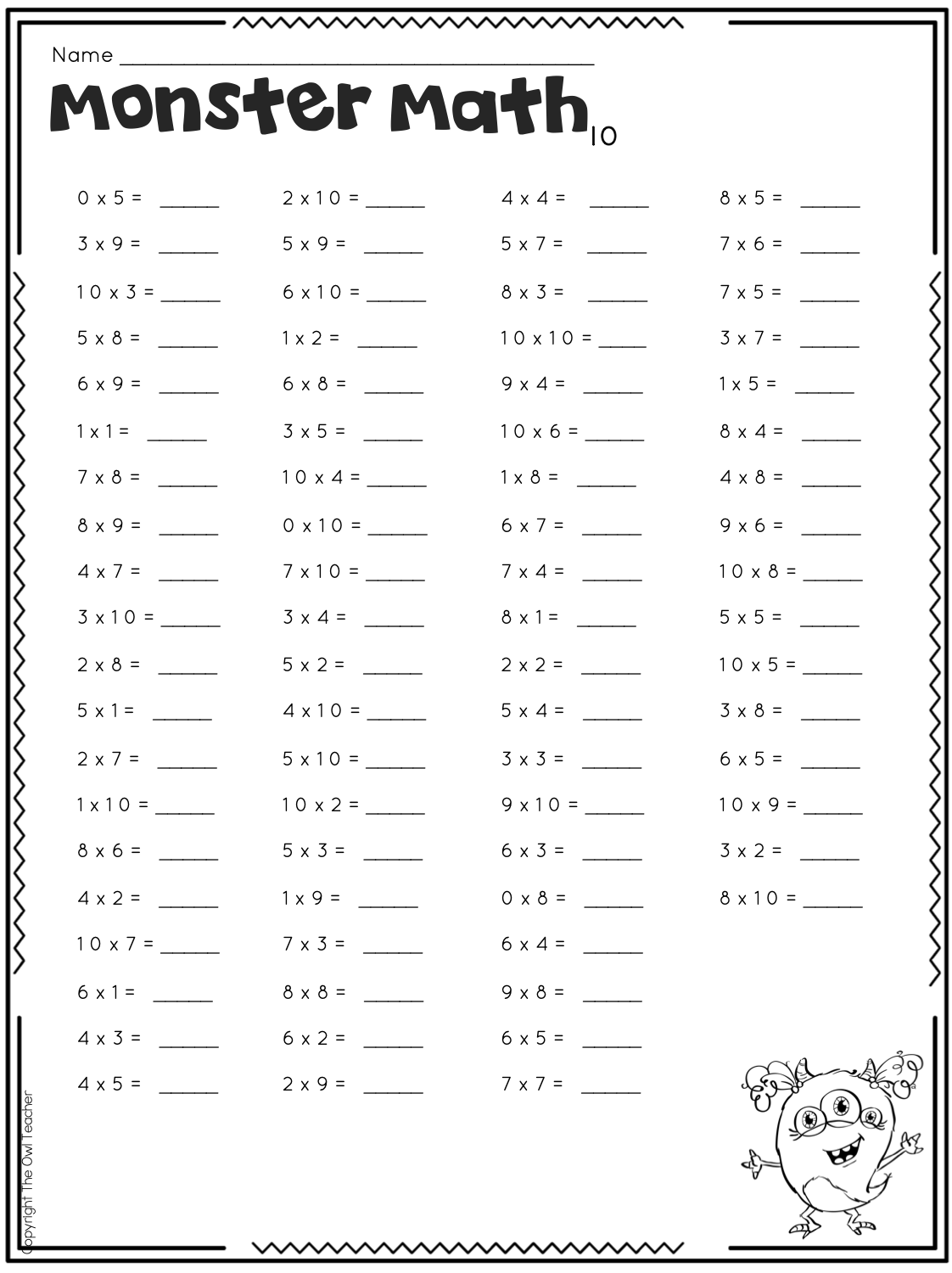 Multiplication Division Fluency Timed Tests 3rd Grade Math Practice Activity The Owl Teacher