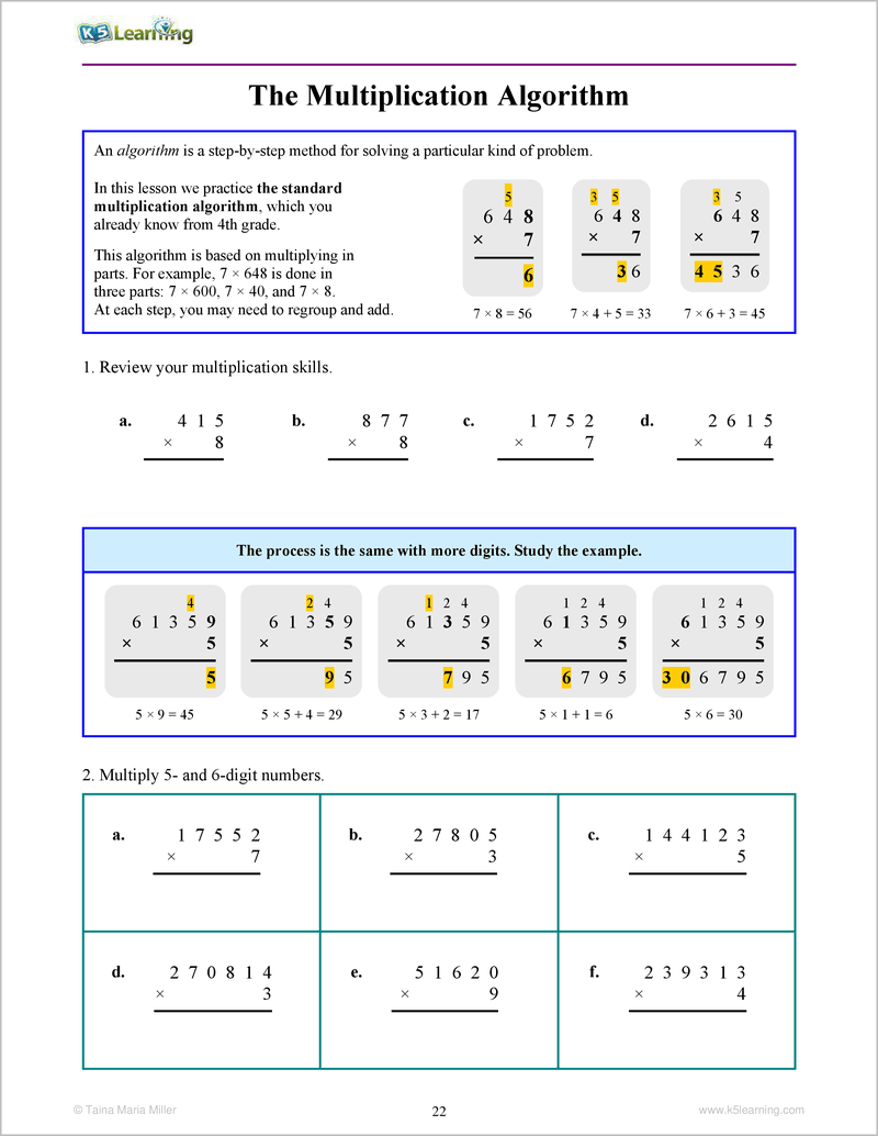Multiplication Division Workbook For Gr 5 6 K5 Bookstore