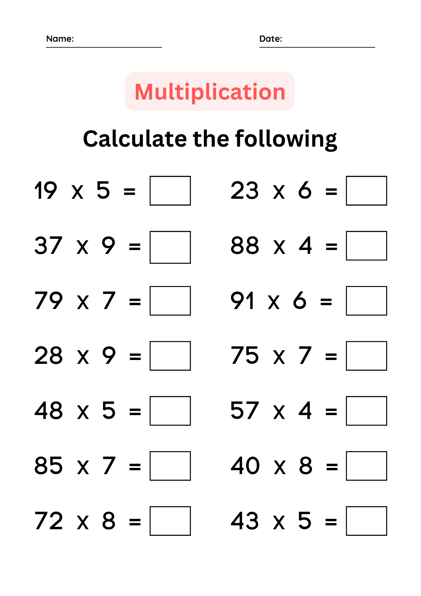 Multiplication Facts Fluency Practice Basic Math Worksheets For Grade 1 2 3 Made By Teachers
