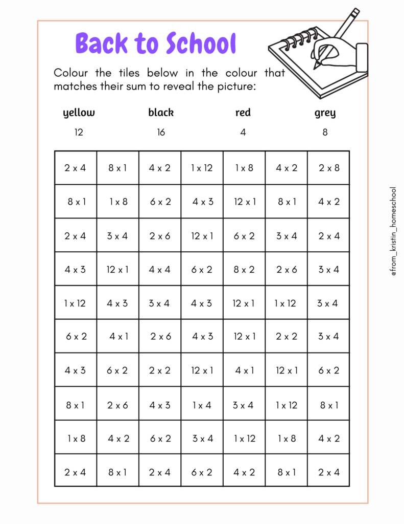 Multiplication Math Coloring Worksheets Fromkristin Multiplication Math Coloring Worksheets Fromkristin