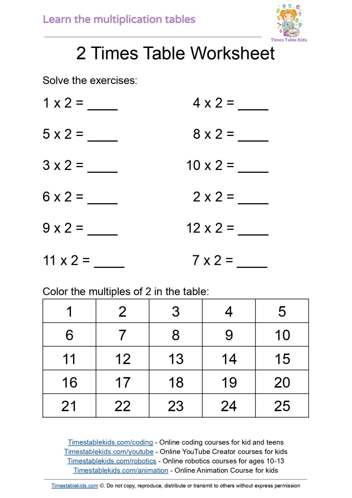 maths tables practice worksheets