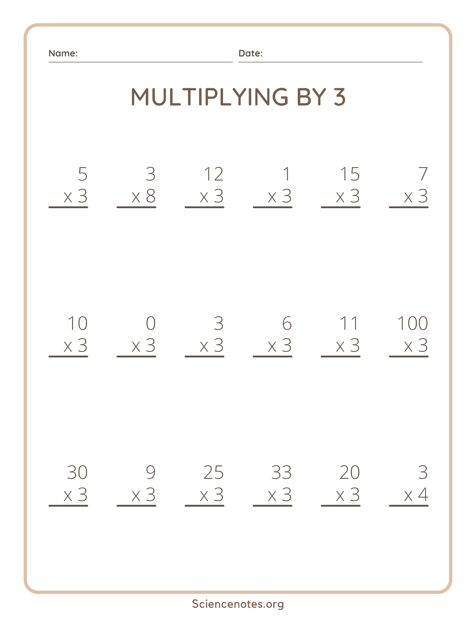 free printable multiplication worksheet