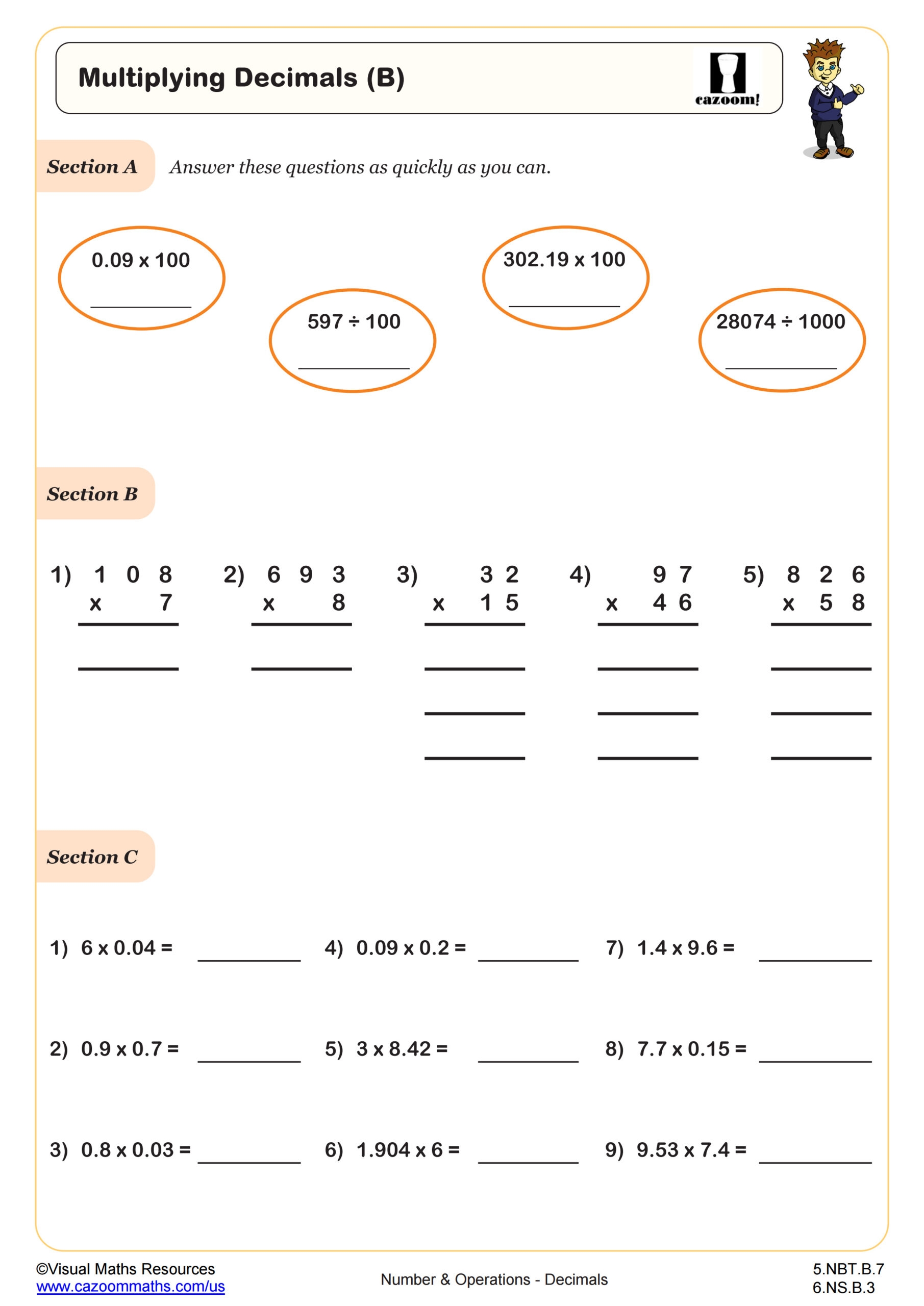 math decimal worksheets