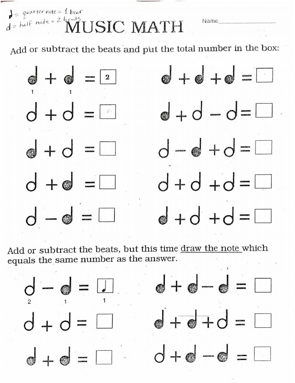 music math worksheets