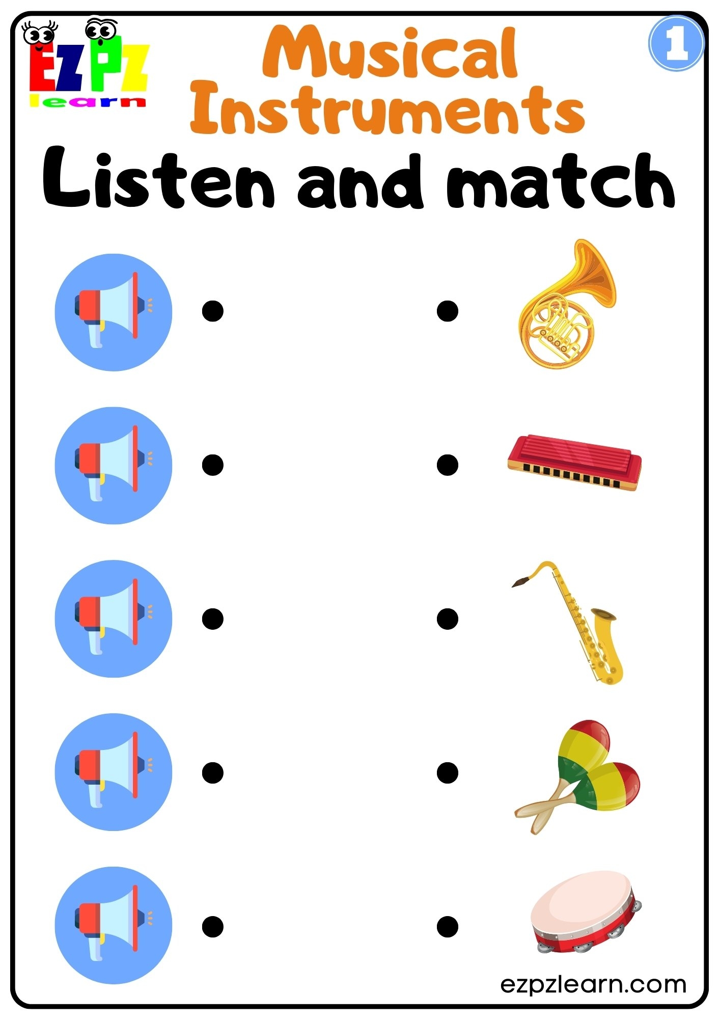 Musical Instruments Vocabulary Interactive Worksheet Listen And Match The Correct Images Activity For Kids And ESL Students G1 Ezpzlearn