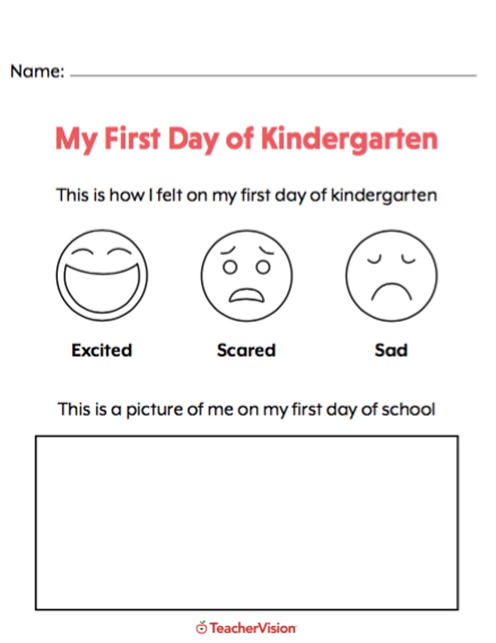 My First Day Of Kindergarten TeacherVision