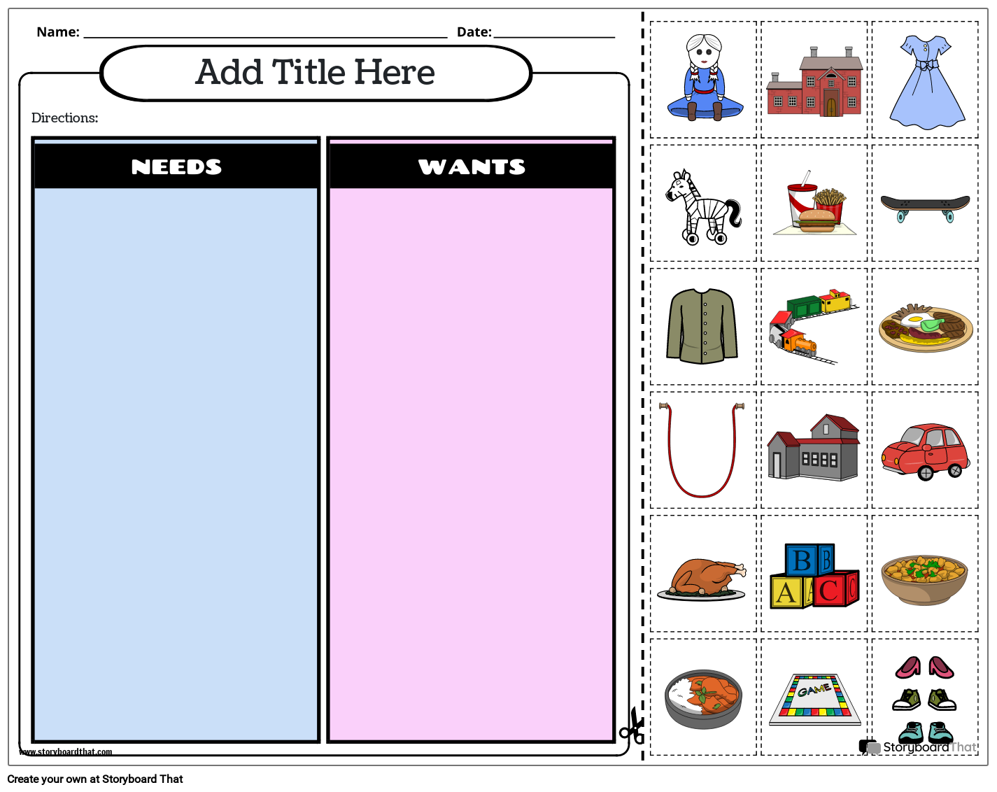 needs and wants worksheet kindergarten