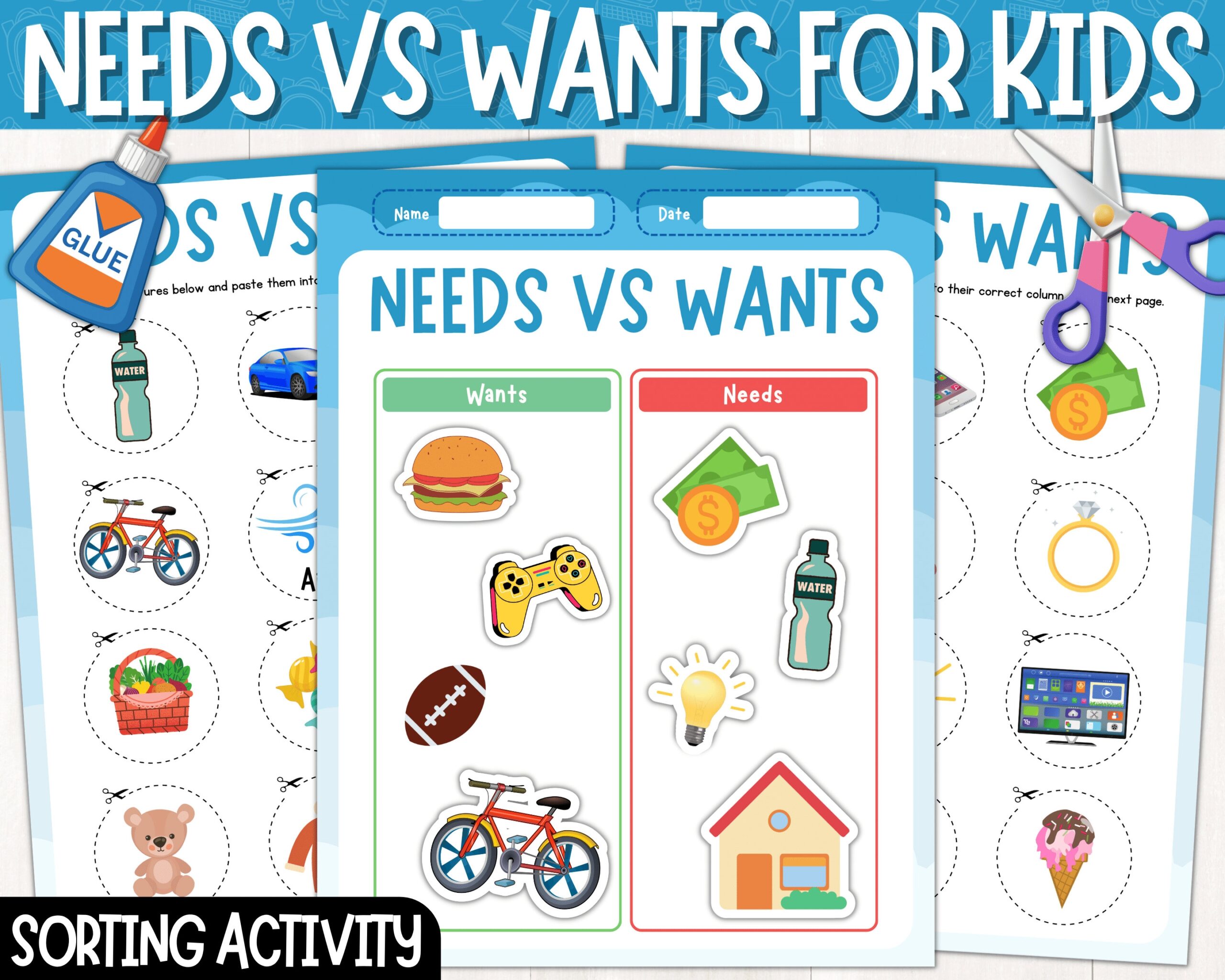 Needs Vs Wants Sort Worksheets Cut And Paste Activity Needs And Wants Sorting Activity Digital Download Printable PDF Etsy