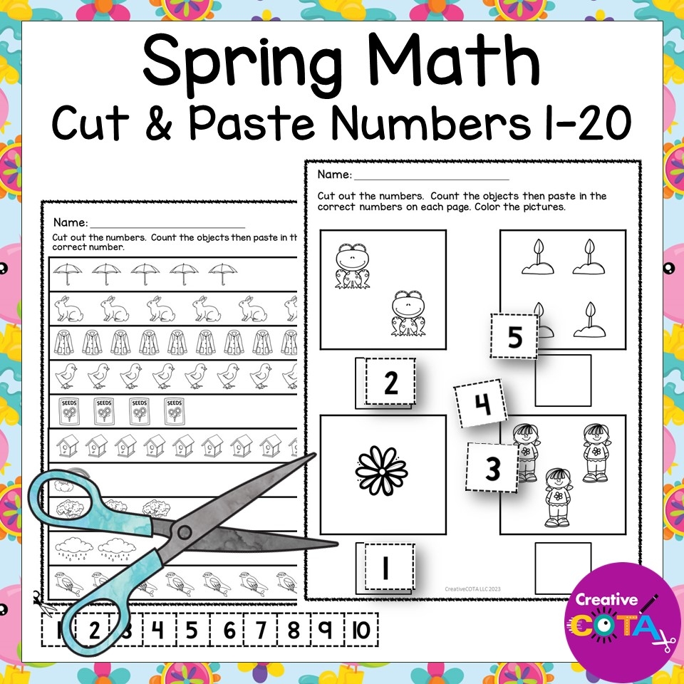 No Prep Spring Kindergarten Math Numbers 1 20 Cut And Paste Worksheets Made By Teachers