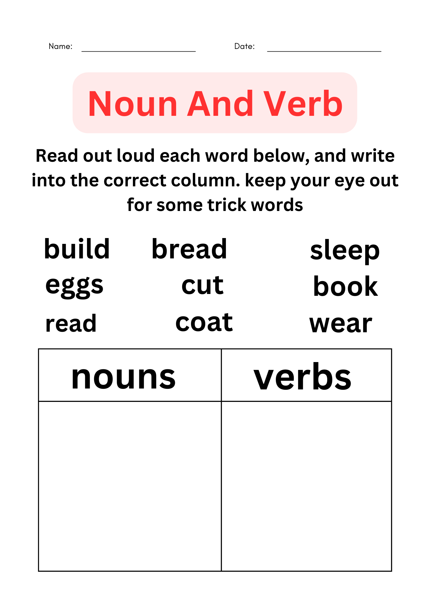 Noun And Verb Worksheets For Kindergarten Made By Teachers