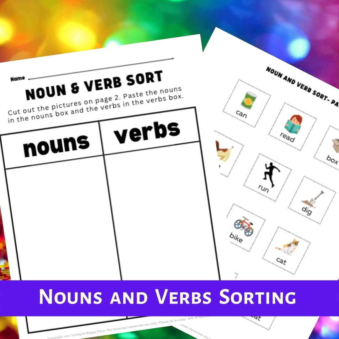 Nouns And Verbs Sorting Worksheets Kindergarten 1st First Grade Worksheet Printable Activity Classroom Homeschool Grammar Parts Of Speech Etsy
