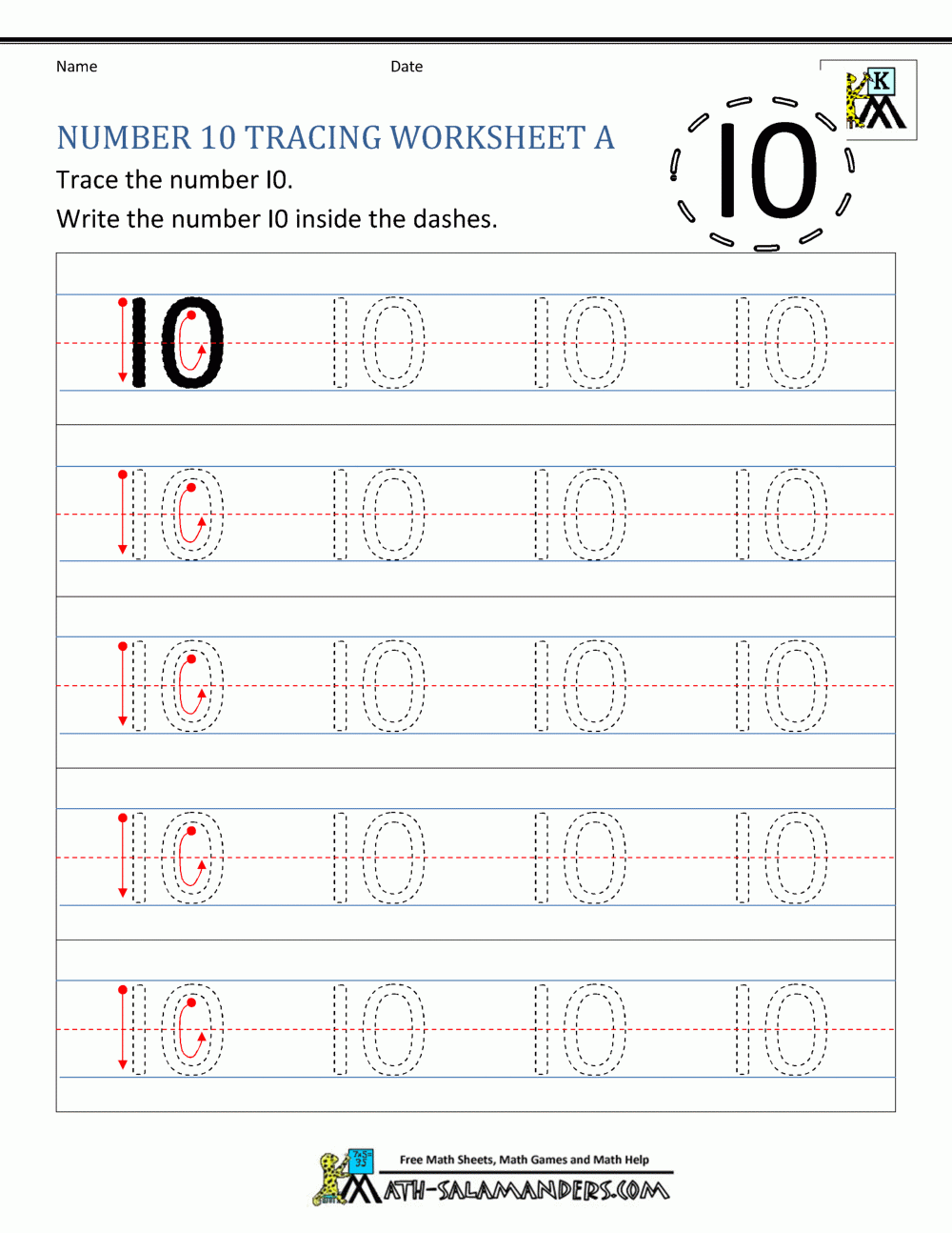 number 10 worksheets preschool