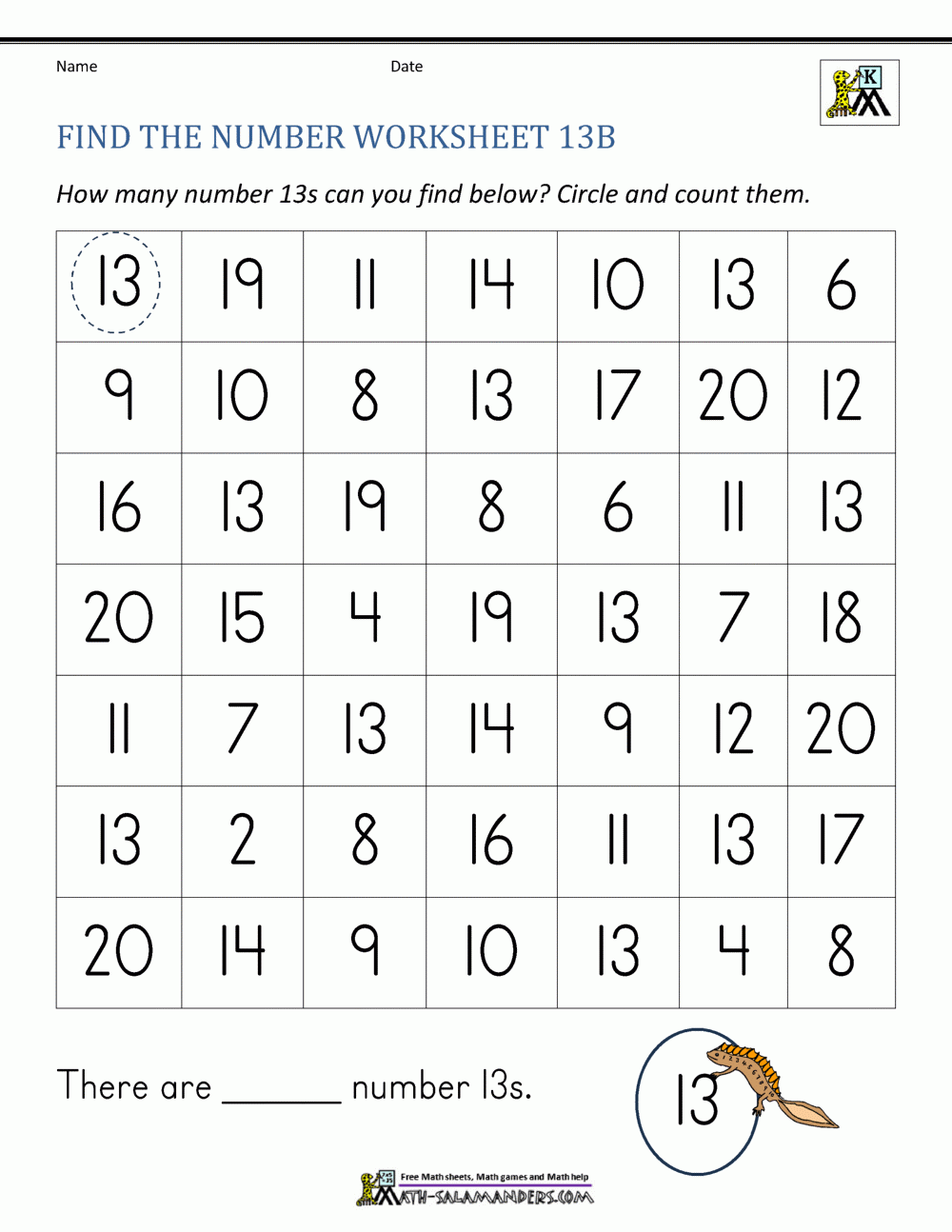 Number 13 Worksheets For Preschool