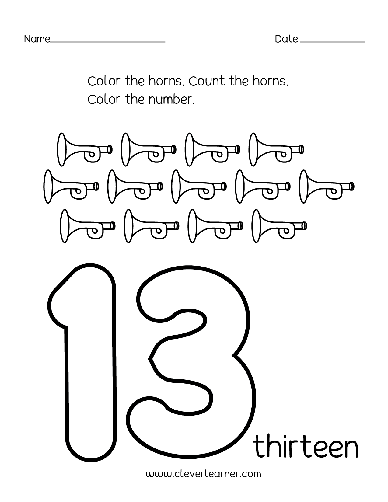 Number 13 Writing Counting And Identification Printable Worksheets For Children Number 13 Writing Counting And Identification Printable Worksheets For Children