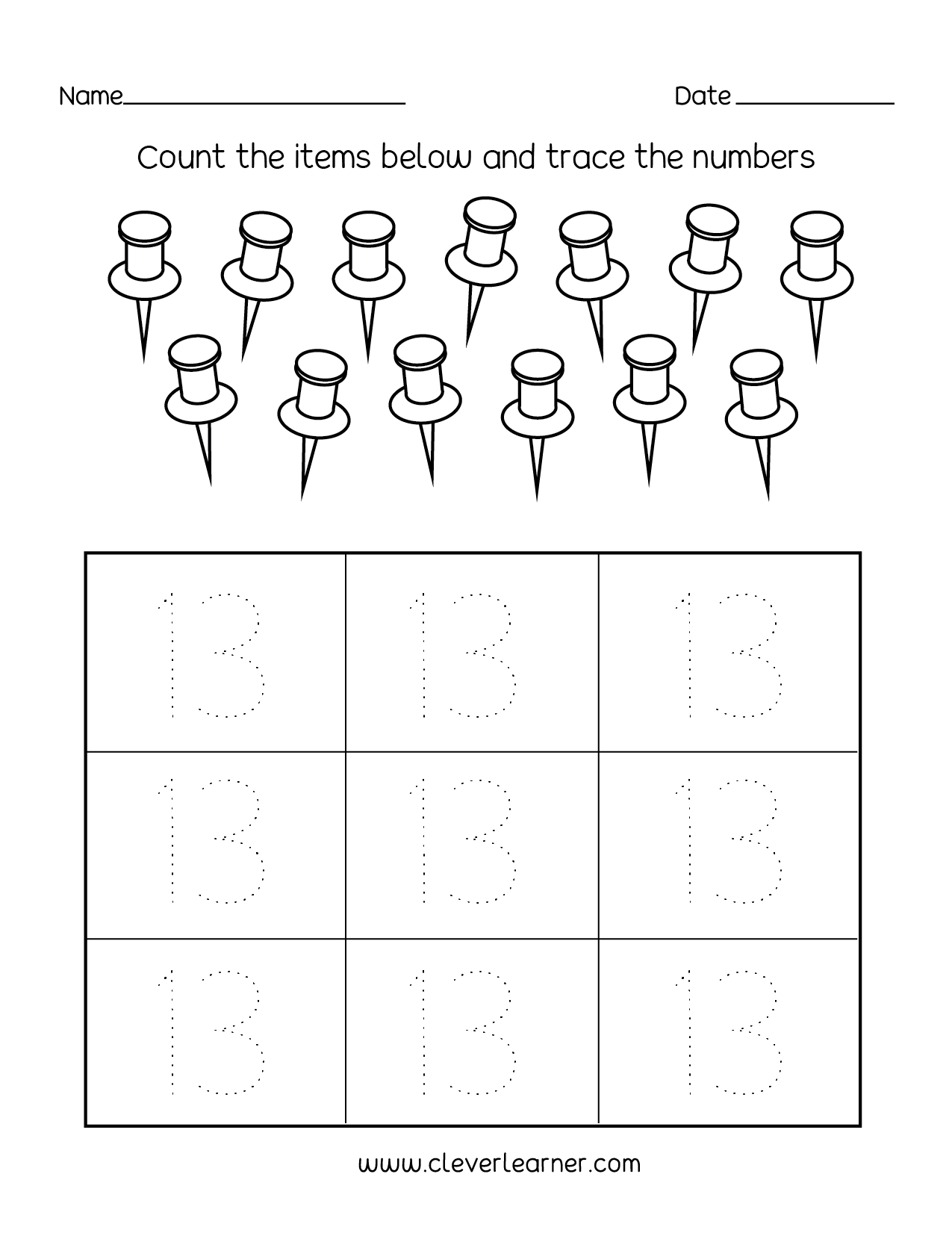Number 13 Writing Counting And Identification Printable Worksheets For Children Number 13 Writing Counting And Identification Printable Worksheets For Children