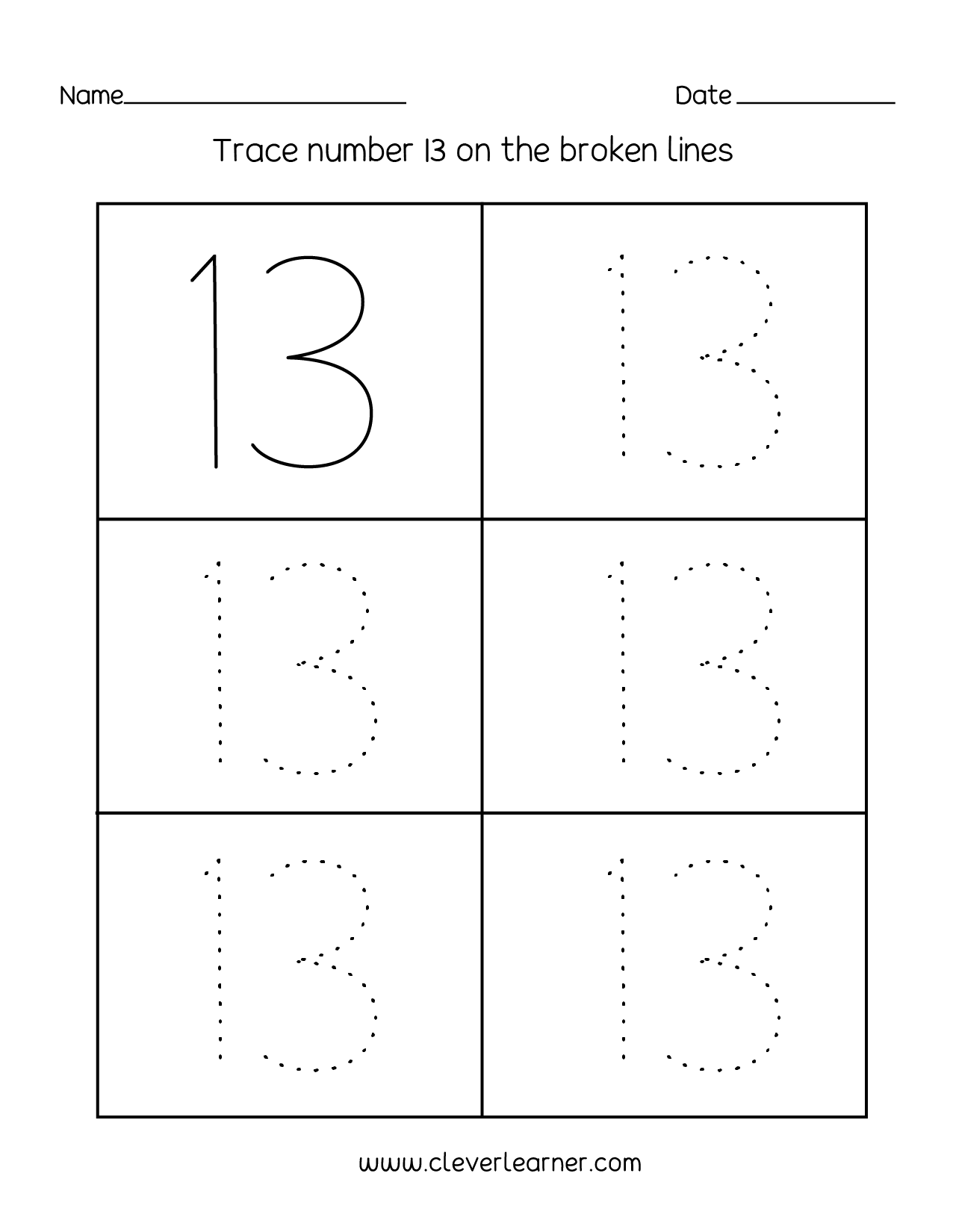 Number 13 Writing Counting And Identification Printable Worksheets For Children