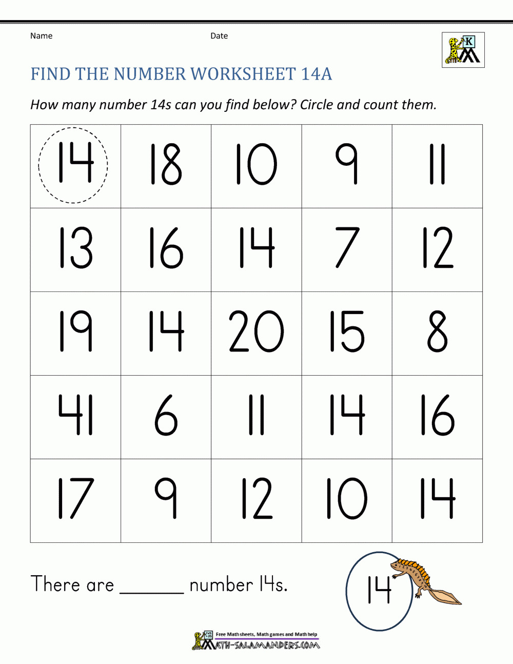 number 14 worksheet for preschool