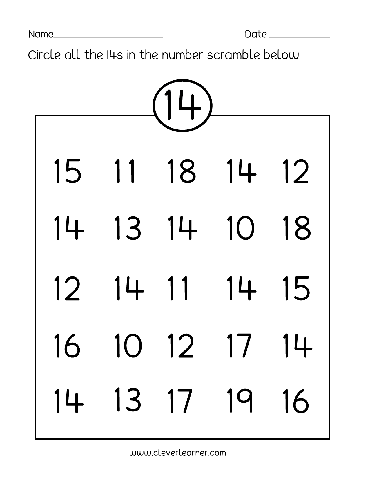 Number 14 Writing Counting And Identification Printable Worksheets For Children