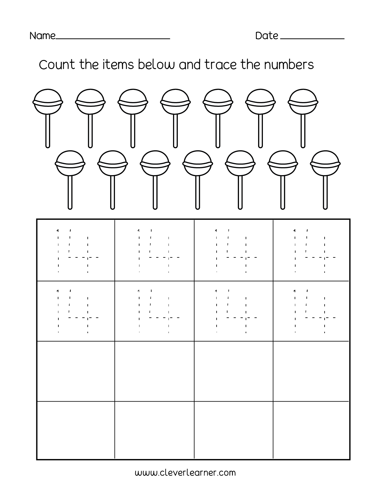 Number 14 Writing Counting And Identification Printable Worksheets For Children