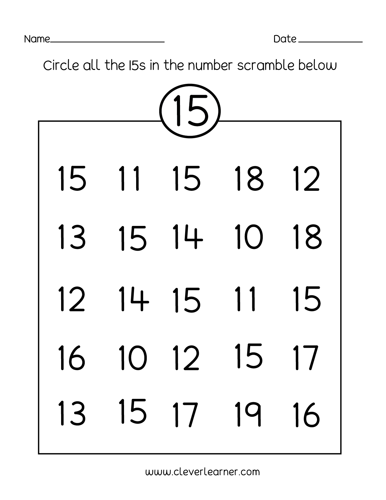 Number 15 Writing Counting And Identification Printable Worksheets For Children