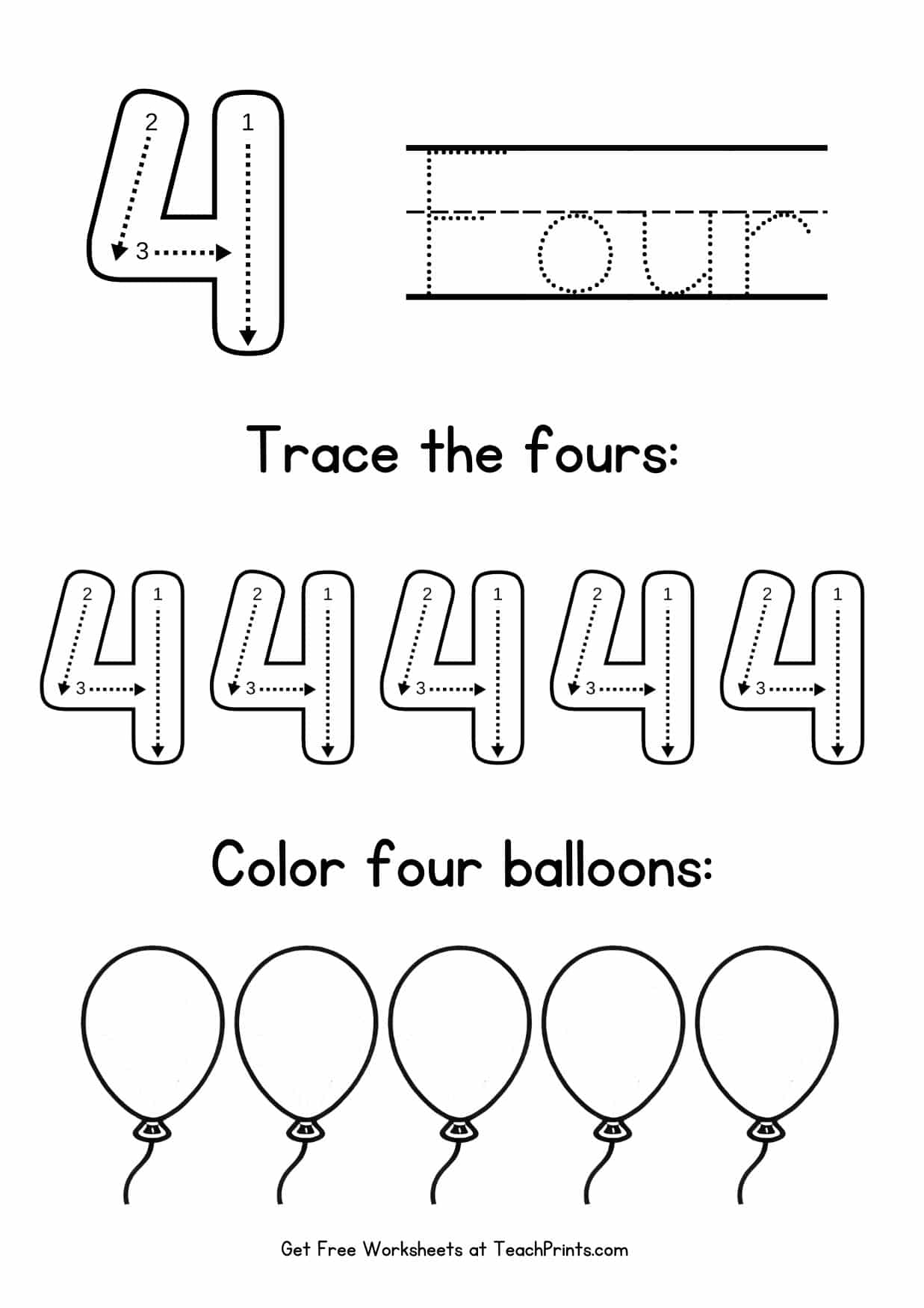 number 4 preschool worksheet