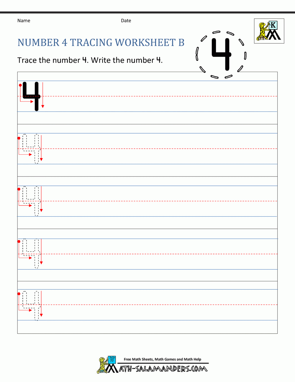 number 4 worksheet preschool