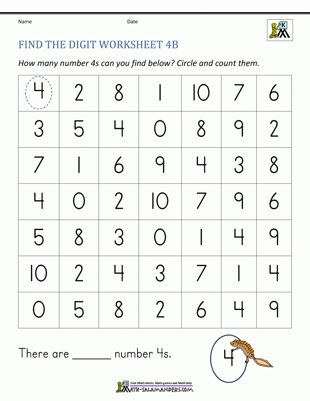 number 4 worksheets preschool
