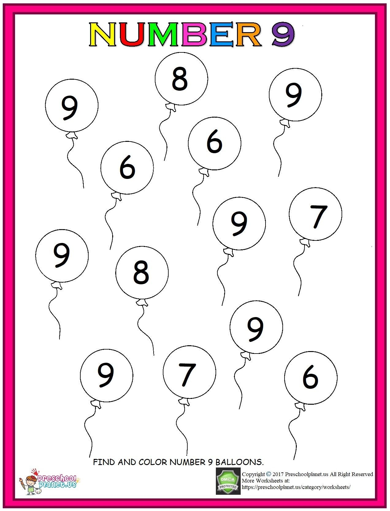 Number 9 Worksheet For Kids Mathematik Preschool Worksheets Printable Preschool Worksheets Preschool Number Worksheets