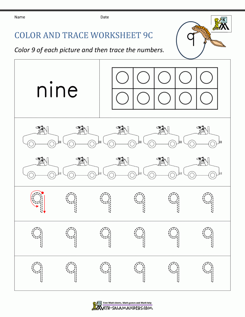 number 9 preschool worksheet