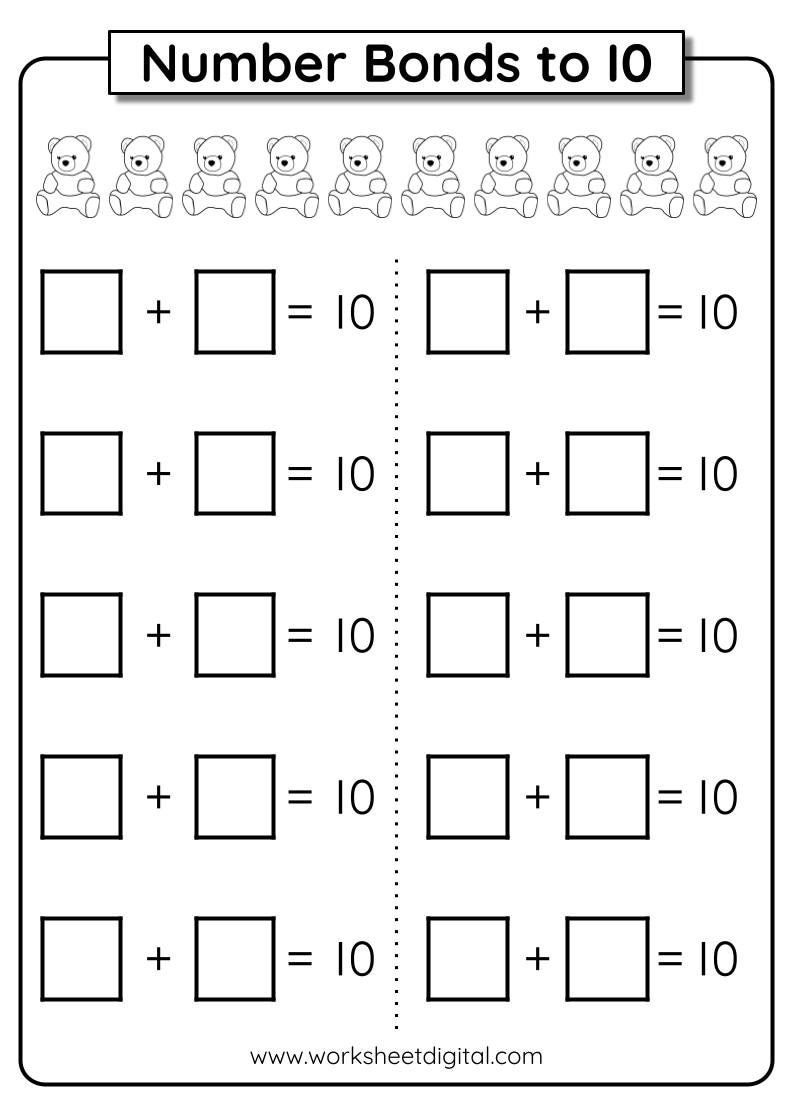 Number Bonds To 10 Worksheets Kindergarten Homeschool Activity PDF Etsy