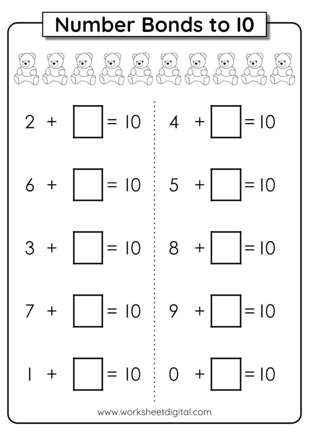 Number Bonds To 10 Worksheets Kindergarten Homeschool Activity PDF Etsy Finland