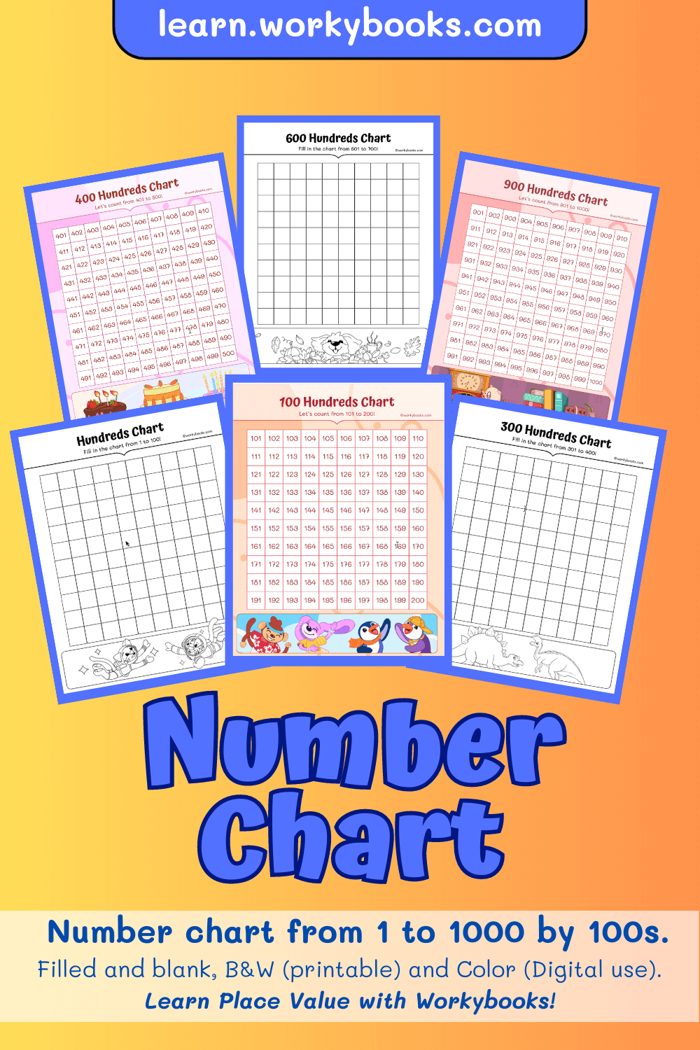 Number Chart To 1000 Printable Worksheets By Workybooks Workybooks