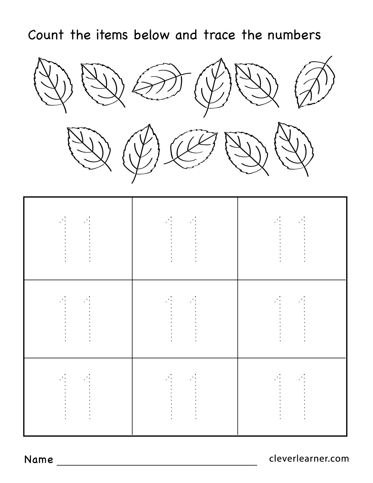 Number Eleven Writing Counting And Identification Printable Worksheets For Children