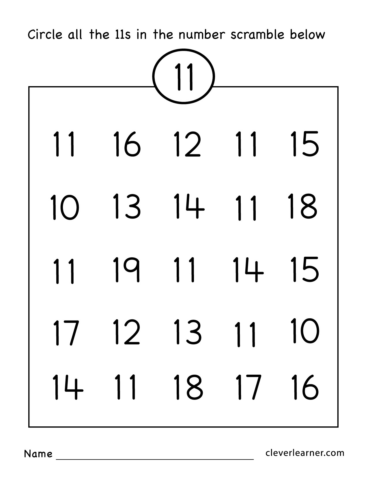 Number Eleven Writing Counting And Identification Printable Worksheets For Children Number Eleven Writing Counting And Identification Printable Worksheets For Children