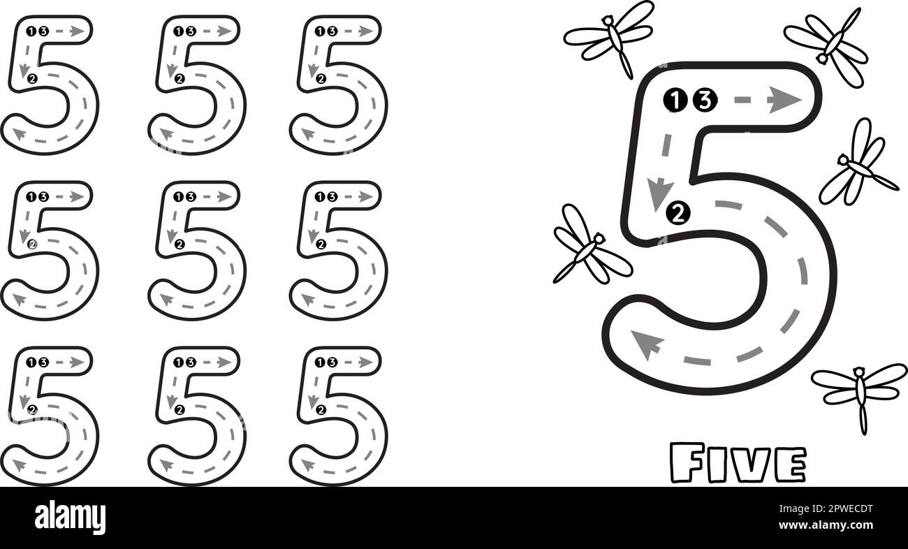 Number Five Trace Practice Worksheet For Prek Kids And Toddlers Handwriting Preschool Kindergarten Tracing Vector Illustration Stock Vector Image Art Alamy Number Five Trace Practice Worksheet For Prek Kids And Toddlers Handwriting Preschool Kindergarten Tracing Vector Illustration Stock Vector Image Art Alamy
