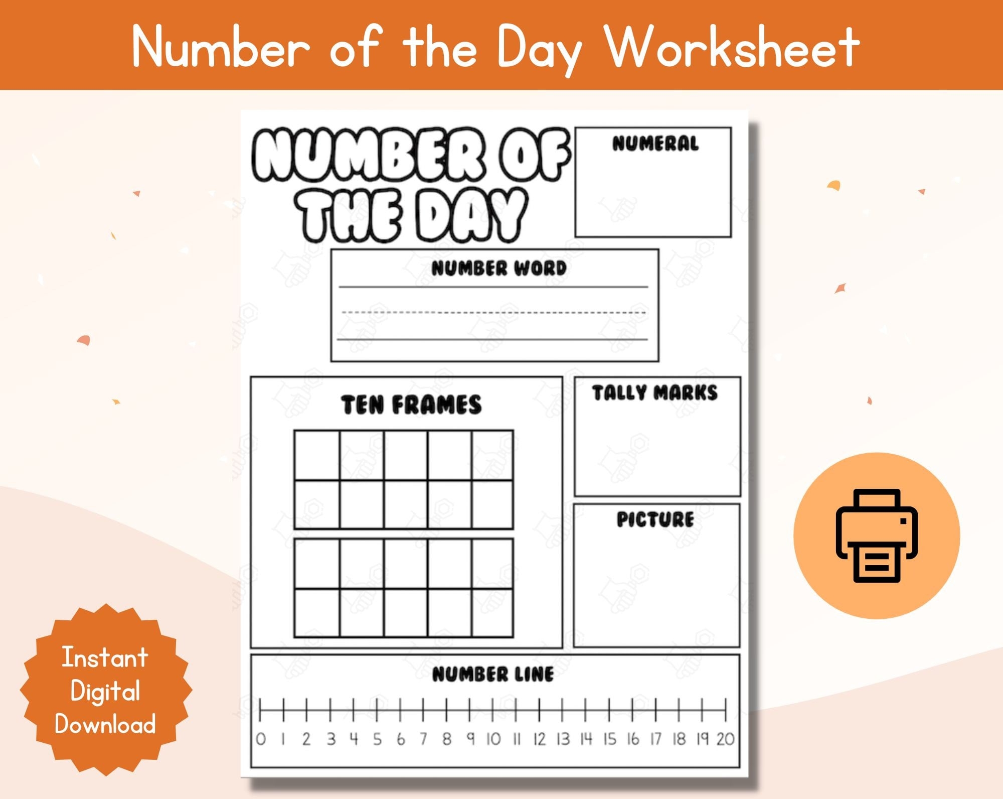 Number Of The Day Worksheet Ten Frame Worksheet Number Of The Day Counting Worksheet Numbers Tracing Printable Etsy
