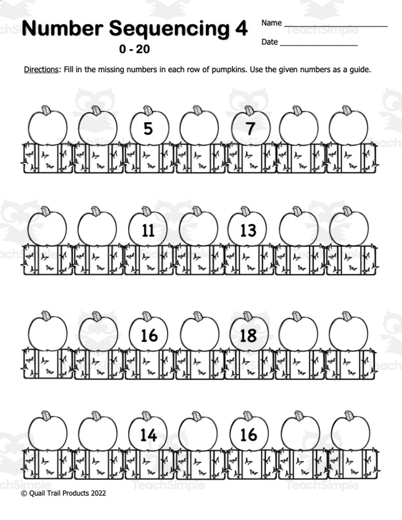 Number Sequencing Worksheets Pumpkin Theme By Teach Simple