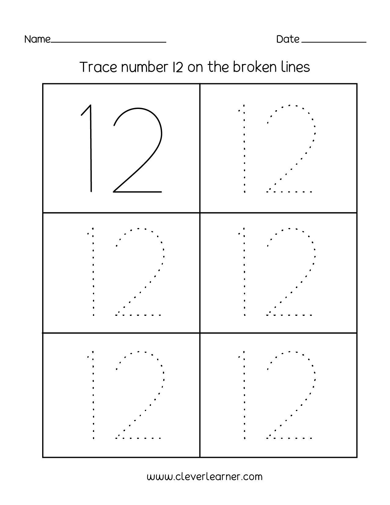 Number Twelve Writing Counting And Identification Printable Worksheets For Children