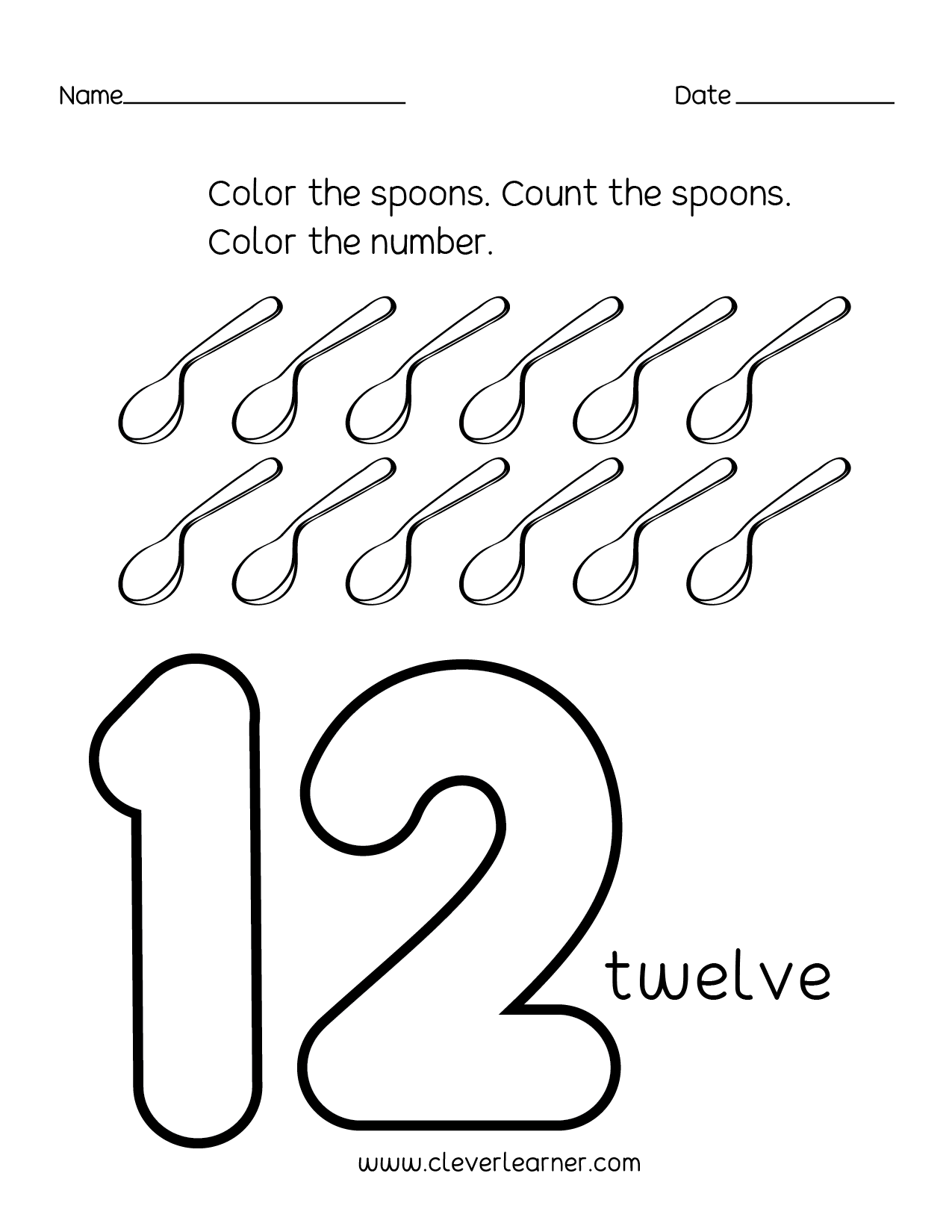 number 12 worksheets for preschool